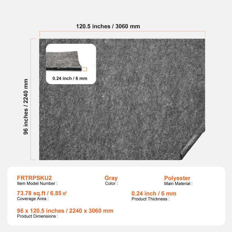 Sous-tapis antidérapant pour tous les planchers, 0.24", Rectangulaire 8 pi x 10 pi