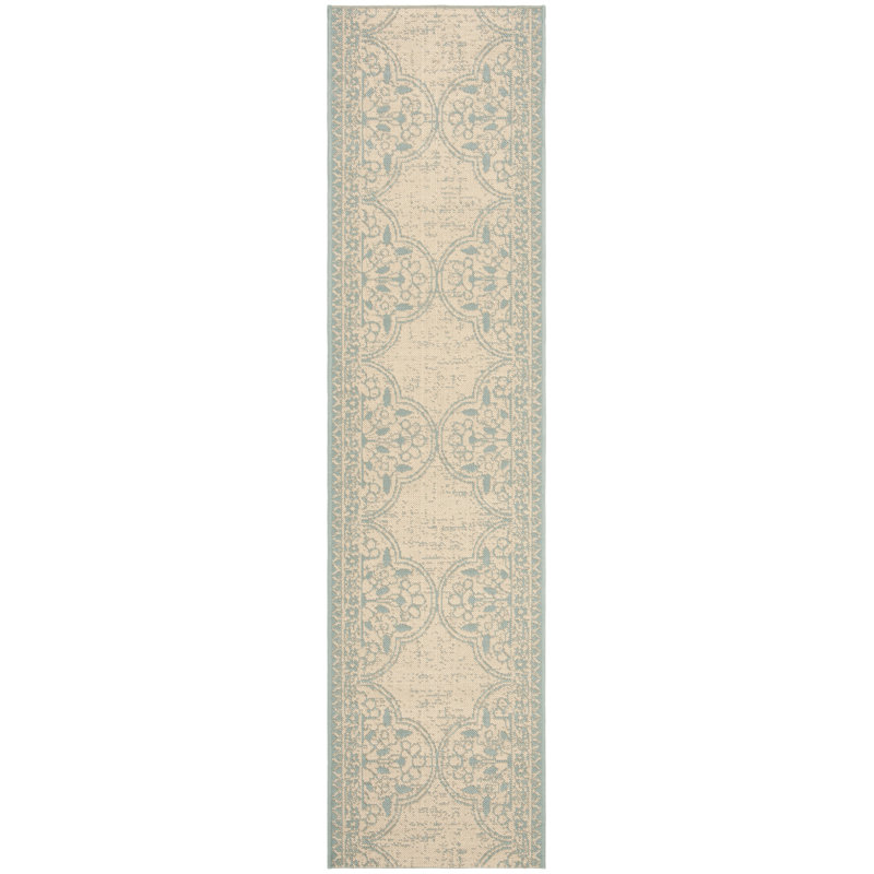Tapis intérieur / extérieur turquoise / crème Danya, Tapis de couloir 2 pi 2 po x 8 pi