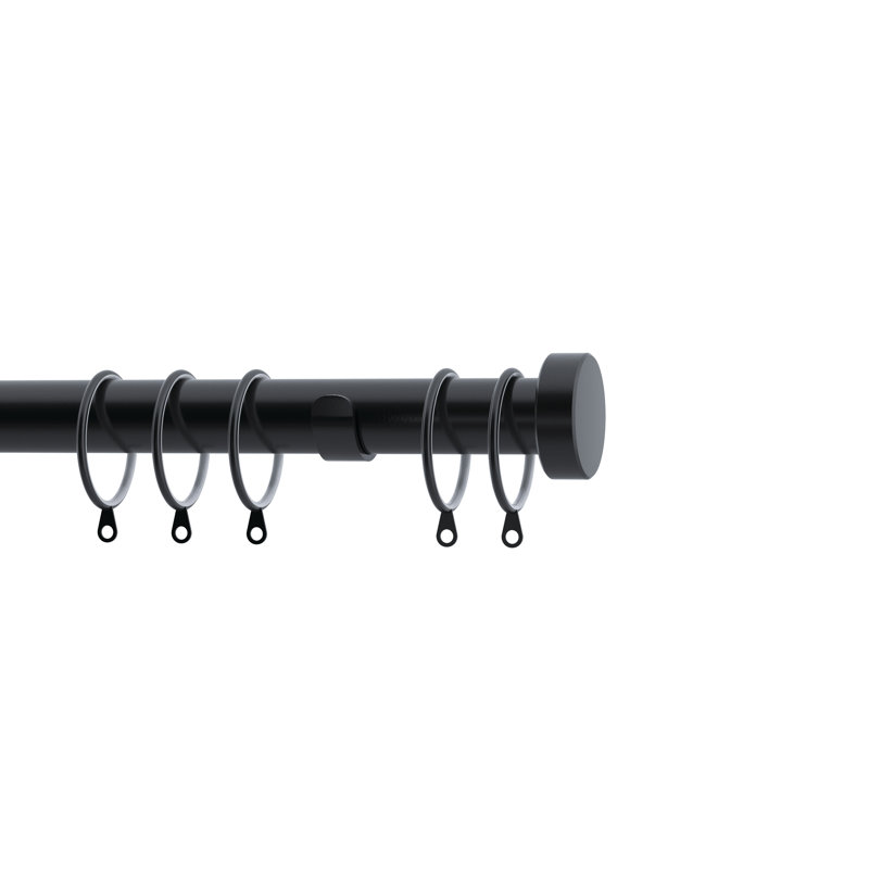 28mm Stud End Curtain Pole, 6cm H x 125cm W x 2.8cm D, Black