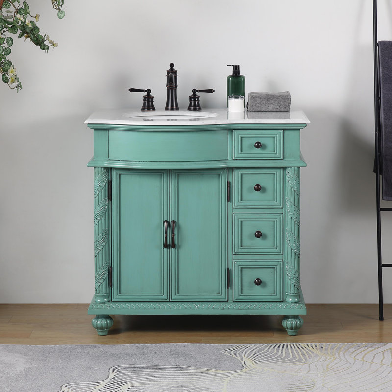 Okelly 36'' Single Bathroom Vanity with Carrara Marble Top, Green