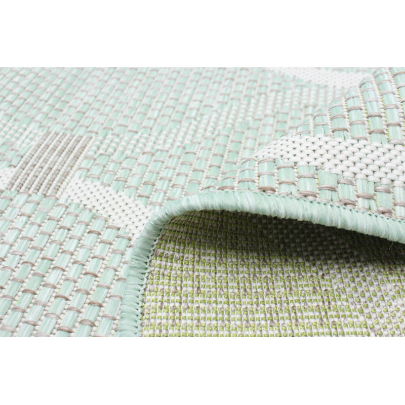 Tapis d'intérieur / extérieur à motif géométrique vert / blanc / gris Chidi, Rectangle 6 pi 7 po x 9 pi 6 po