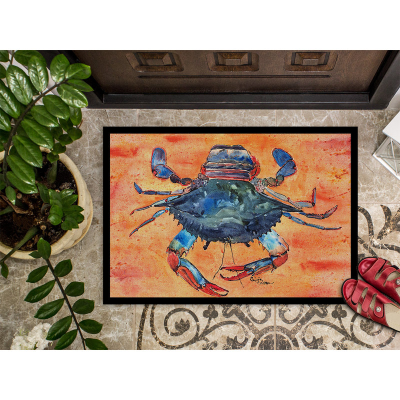 Tapis de porte intérieur anti-dérapants crabes sur orange, L 36 po x L 24 po