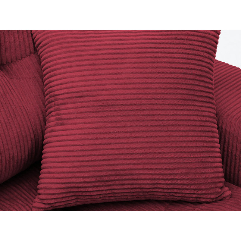 Canapé modulaire de 113 po en velours côtelé 113 po avec 3 coussins décoratifs sans assemblage requis, Rouge