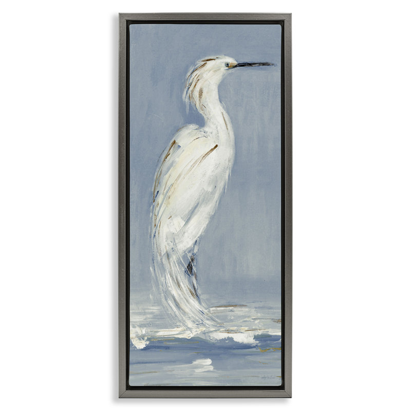 «Elegant Egret Visage», art mural encadré sur toile flottante, design par Sally Swatland, H 25 po x l 11 po