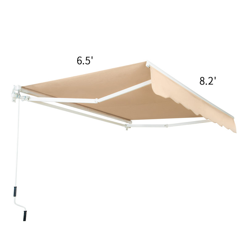 AECOJOY Manual Retraction Slope Patio Awning, 98.4" W x 78" D, Beige, Solid Color