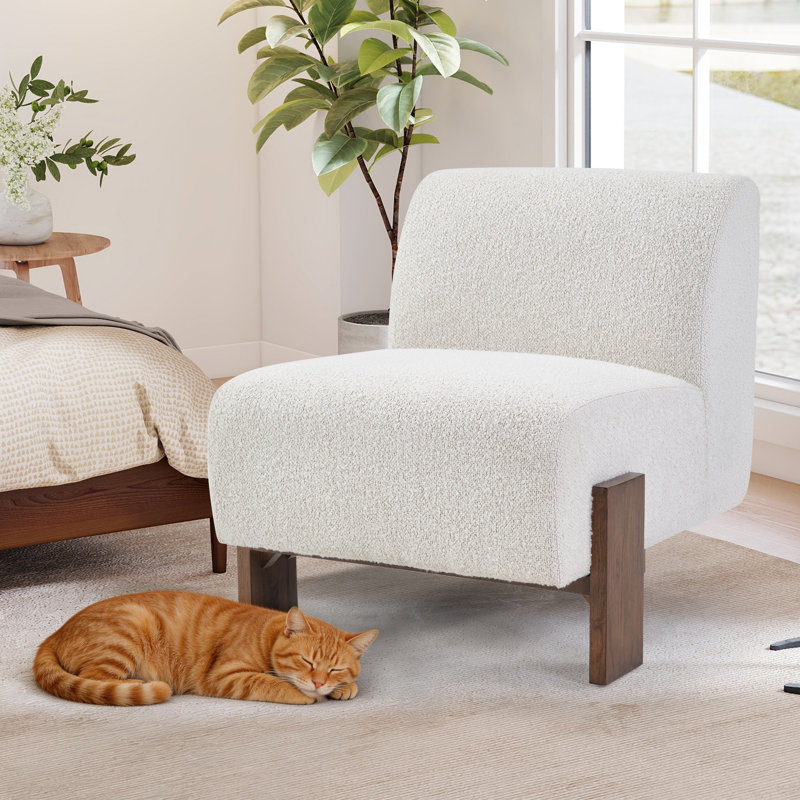 29.1" Wide Cozy Upholstered  Armless Slipper Chair  With Solid Wood Legs