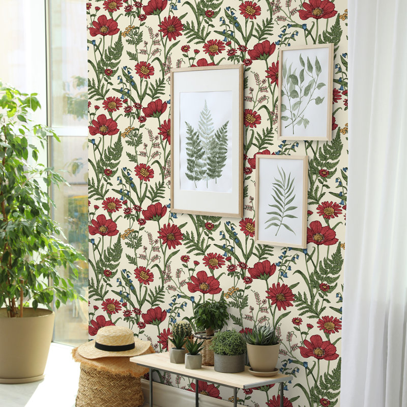 Wild Meadow Botanical Wallpaper, Red