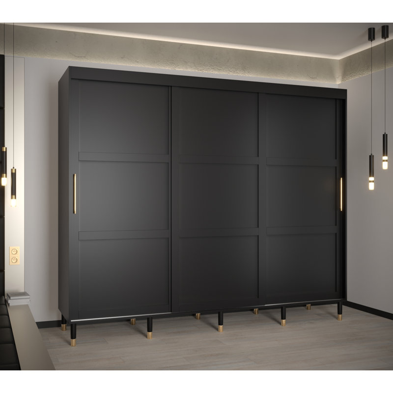 Angula 3 Door Manufactured Wood Wardrobe, Black Matt