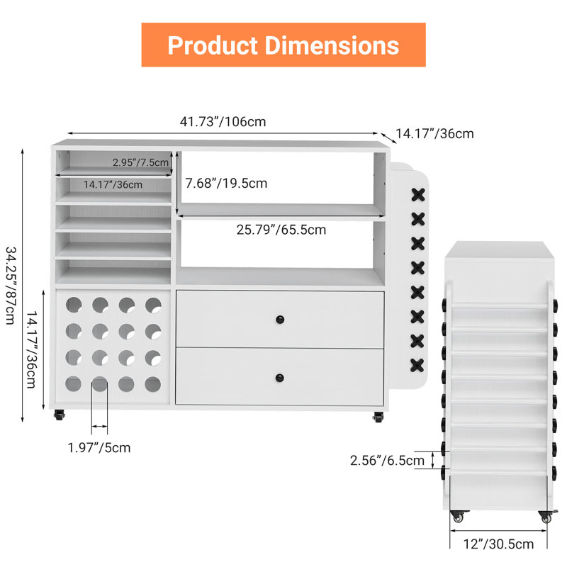 21.5cm H x 106cm W AV Cart, White
