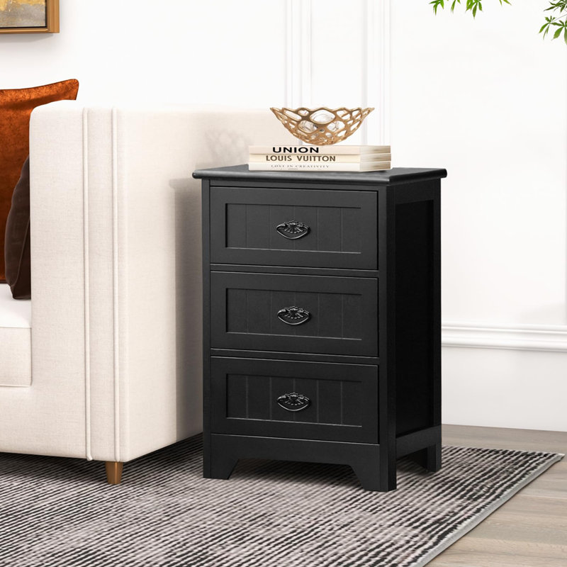 Goussainville 45cm W Manufactured Wood Bedside Table, Black