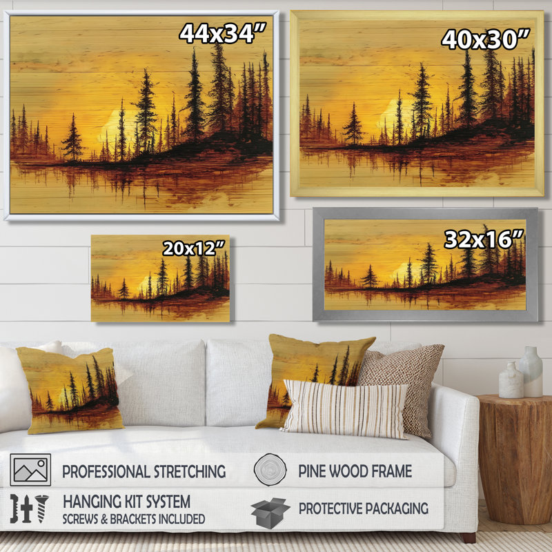Coucher de soleil hivernal dans la forêt de l'Alaska - Art mural encadré, paysage noir Alaska, H 12 po x l 20 po, Blanc