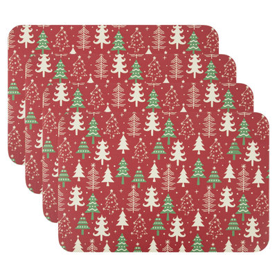 Ensemble de 4 napperons imperméables 12 x 18 pouces arbre de Noël rouge