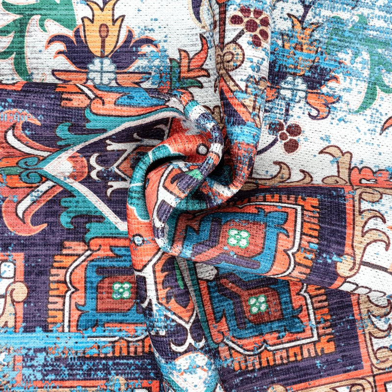 GLN Traditional Collection - Tapis lavable à la machine, antidérapant, tapis en chenille pour salon, chambre à coucher, tapis (bleu)