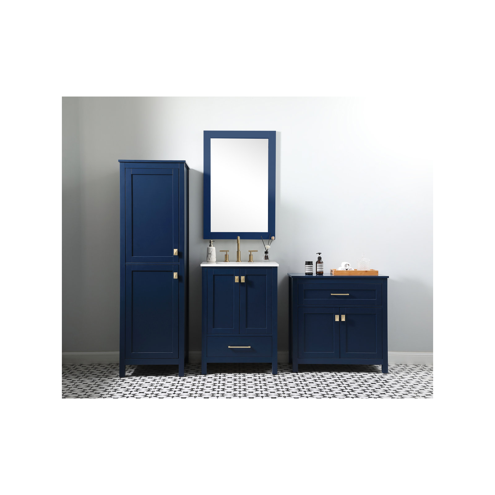 Destinymarie Linen Cabinet, Blue/Gold, 65"H x 20"W x 22"D