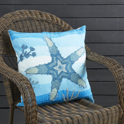 Outdoor Embroidered Starfish Pillow Cover