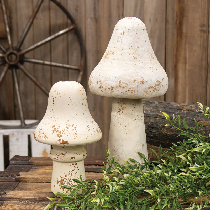 Champignon blanc vieilli en métal 16 po