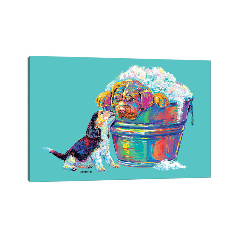 Couple Tub in Aqua par P.D. Moreno - peinture sur toile tendue, H 12 po x l 18 po x 1,5 po