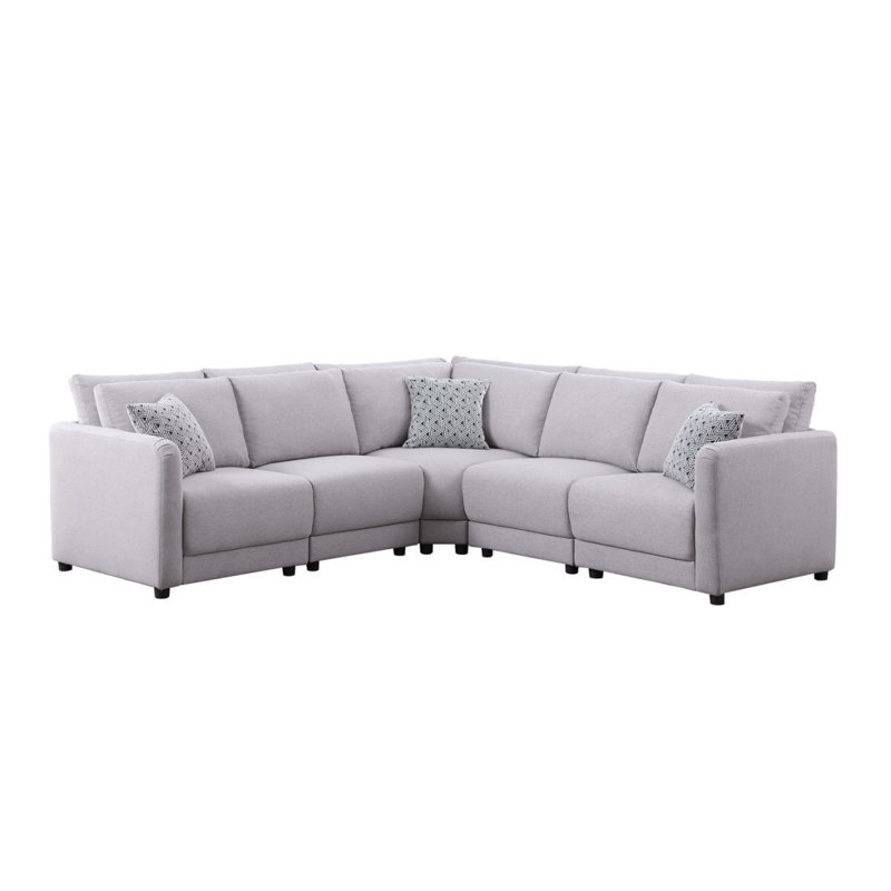 Modern Sofa Penelope Linen Fabric Reversible L-Shape Sectional Sofa With Pillows