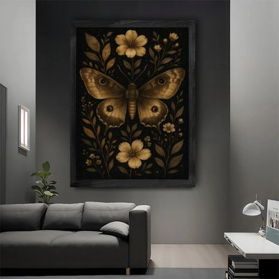 Butterfly Illusion Moody Vintage Modern Rustic Black Framed Wall Art - Floral Framed Prints