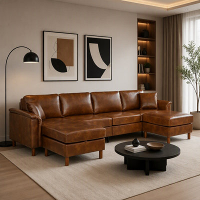 Canapé d'angle capitonné, canapé d'angle avec deux poufs de rangement amovibles