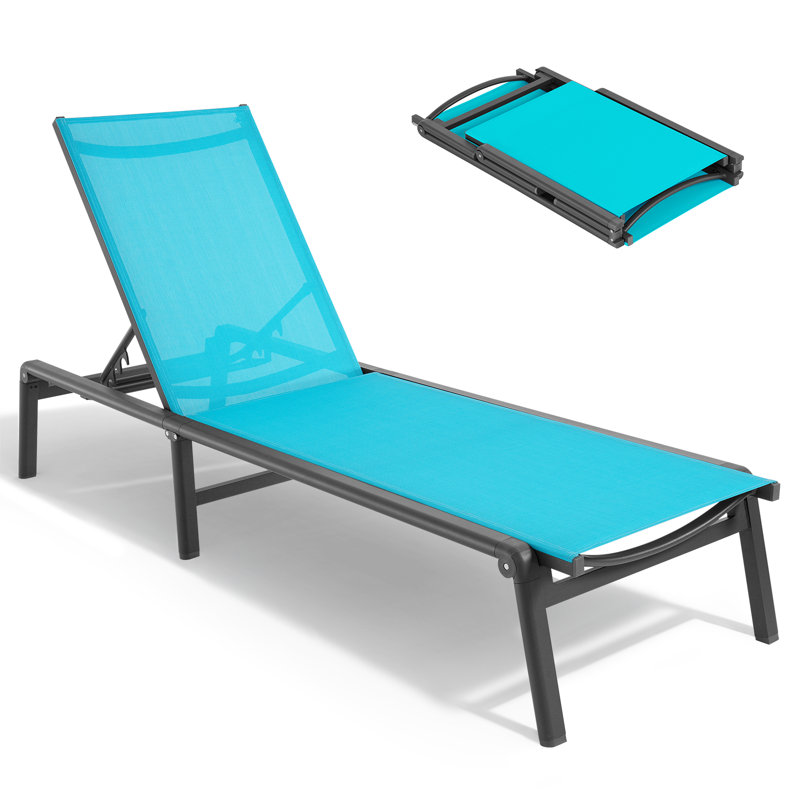 Ajoku Full Assembled 1 Piece Aluminum Foldable Chaise Lounge Chair With 5 Position Adjustable Backrest, Blue