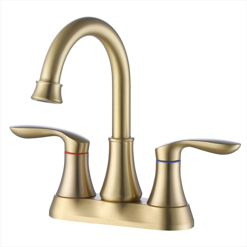 Robinet de lavabo de salle de bain en métal doré avec bec pivotant à 360 degrés et deux poignées à levier, conception centrale moderne