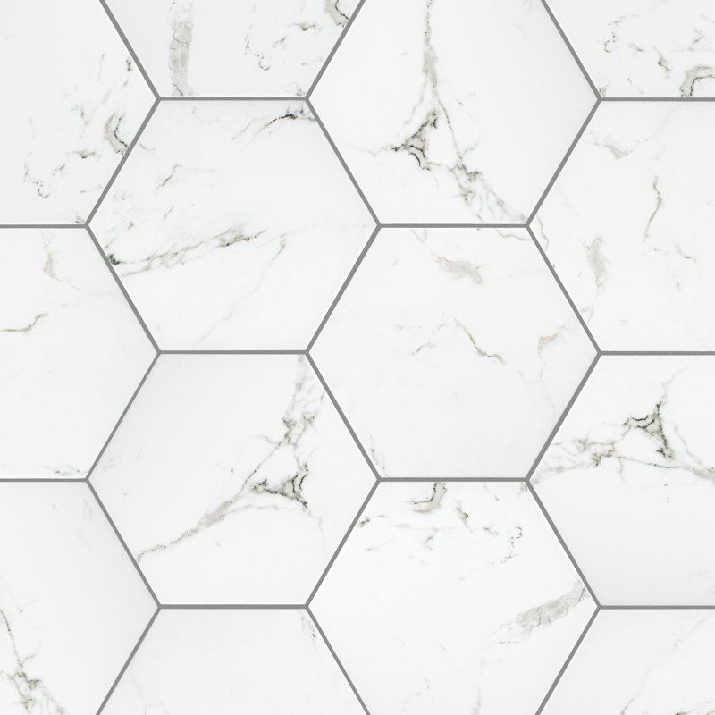 Timeless Hex Calacatta 8-5/8" x 9-7/8" Beveled Porcelain Patterned Wall & Floor Tile
