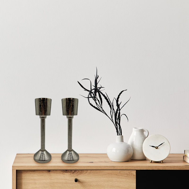 Bougeoir de table en aluminium, Argent, H 13 po x l 4 po x P 4 po