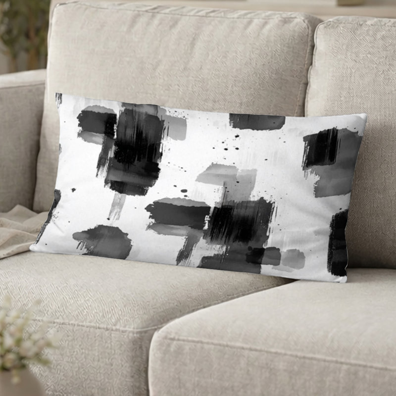 Coussin décoratif abstrait - Coussin noir minimaliste moderne imprimé pour le salon, H 12 po x l 20 po