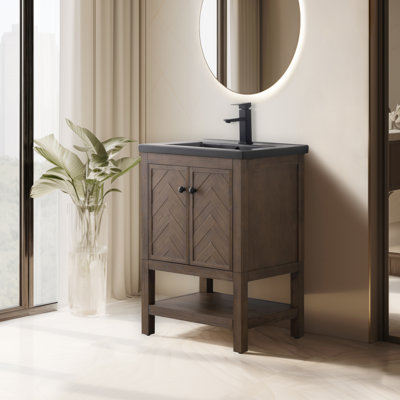 Chazden 24" Herringbone Design Single Bathroom Vanity with Ceramic Top