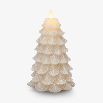 Bougie d'arbre de Noël sans flamme scintillante et finition enneigée (4,7 po x 6,5 po) Bougie à DEL effet flamme, minuterie, télécommande, décoration des Fêtes (cygne blanc)