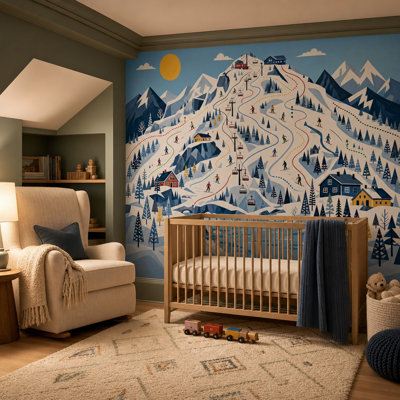 Winter Landscape Wallpaper Ski Resort Snowy Mountains Removable Wall Decor