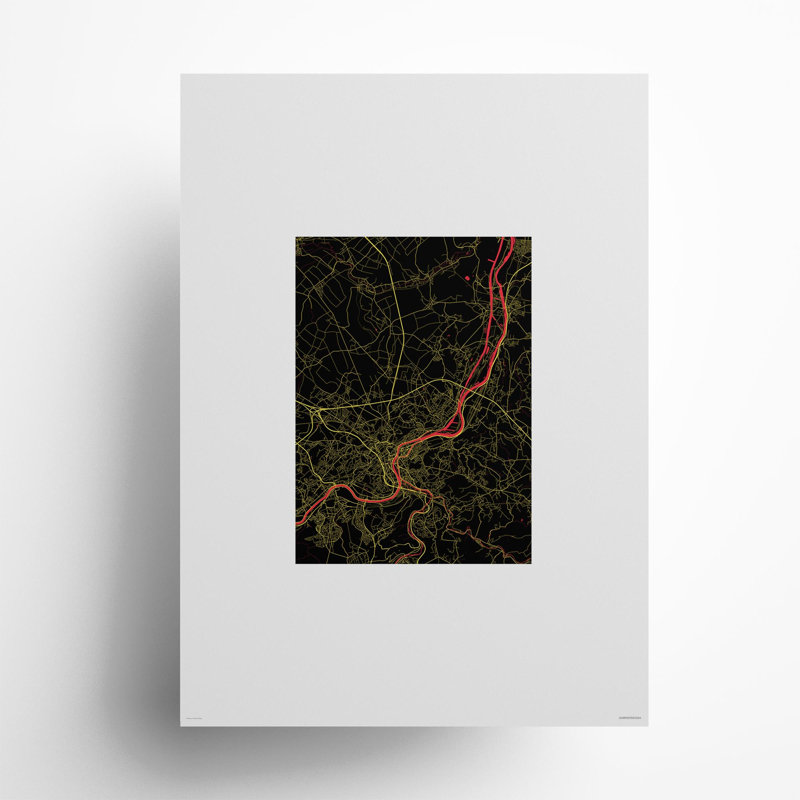 «Liege City Map», impression, Noir / rouge / jaune, H 27,6 po x l 19,7 po
