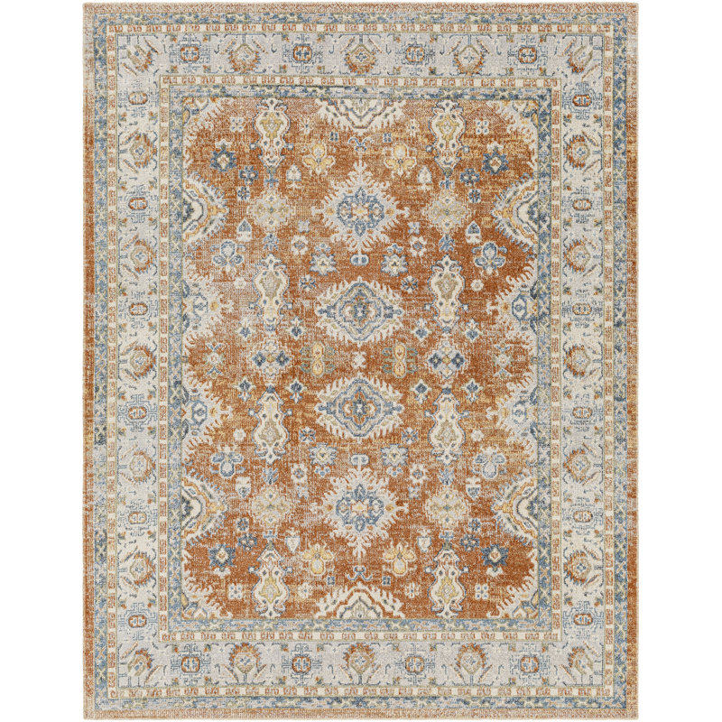 Beloit Kinnison Oriental Machine Woven Area Rug in Orange/Light Blue, Rectangle 7'10" x 10'2"