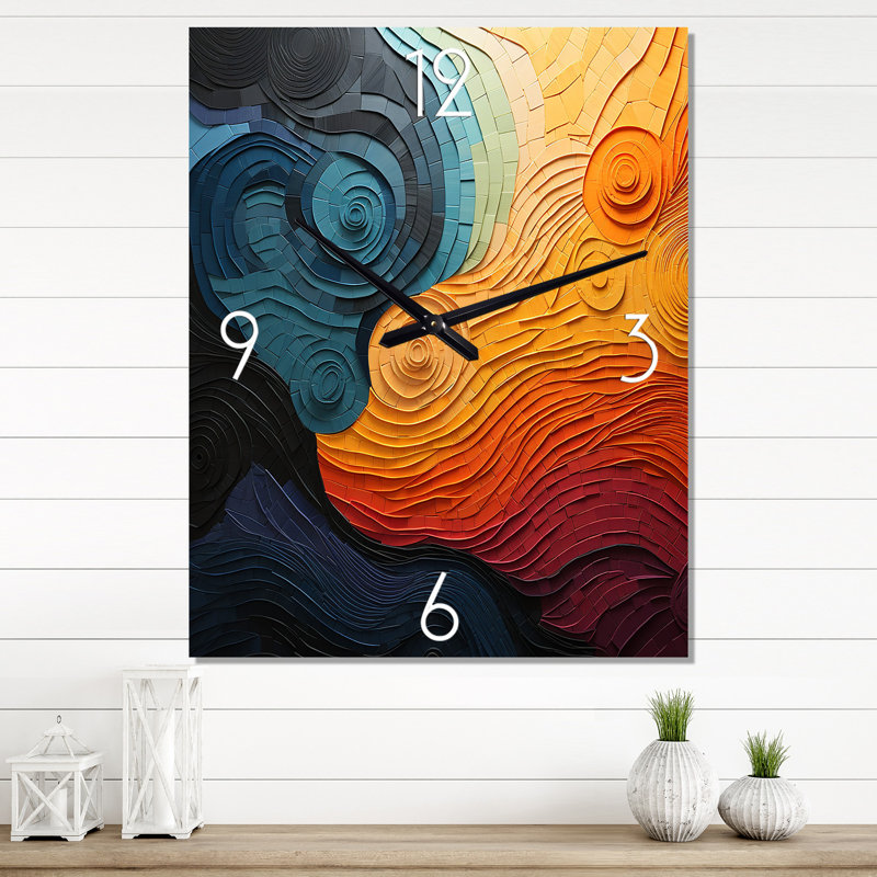Horloge murale abstrait bleu sarcelle Op Art Rhythmic Illusion II, Très petit