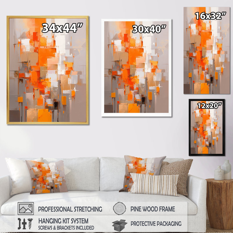 Belkys orange brun brisé les réalités - cubisme, art mural, H 20 po x l 12 po x P 1 po, Toile tendue