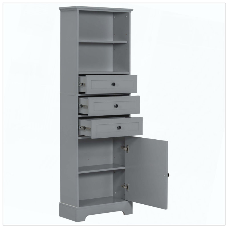 Tall Storage Cabinet 3 Drawers Adjustable Shelves Multi-Scene, Gray