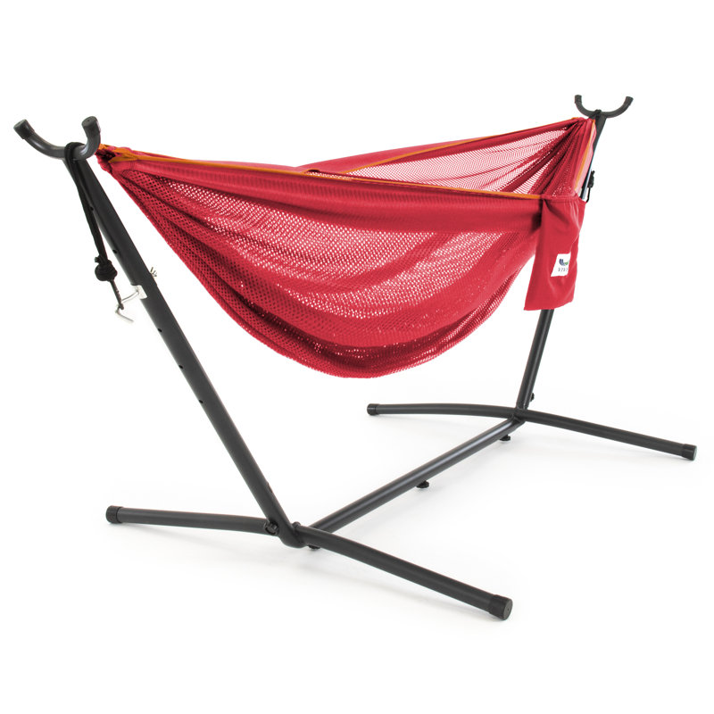 Hamac double en maille avec support et sac de transport Vivere Goffe (capacité de 400 lb), Bleu / Orange