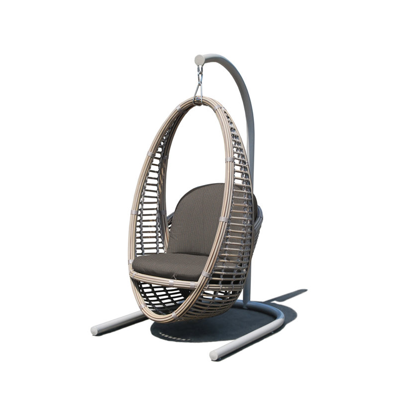 Heri Porch Swing with Stand, Spectrum Graphite Sunbrella® Plainweave, Kubu Mushroom