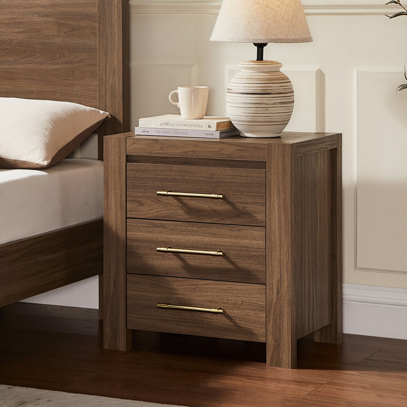 Table de chevet de 61 cm de hauteur avec 3 tiroirs de rangement, Walnut