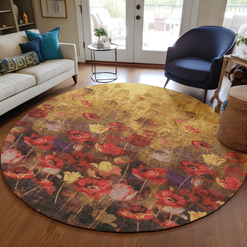Chayden Indoor/Outdoor Chantille ACN992 Gold Area Rug, Round 8'
