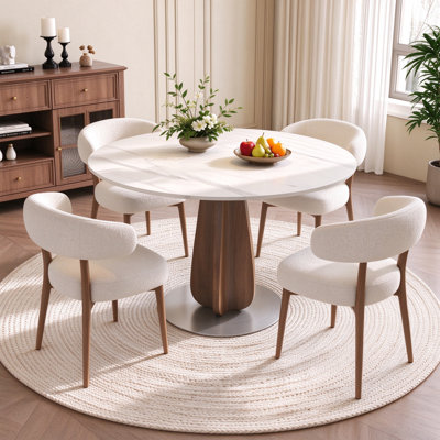 Table de salle à manger ronde 31 po / 35 po / 39 po Zenith | Piédestal sculptural en bois massif à 4 pétales