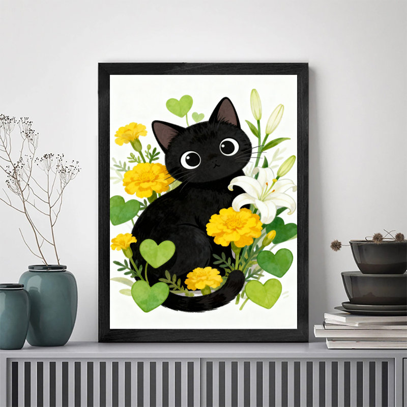 Reproduction d'art encadré noir rétro, H 17 po x l 13 po