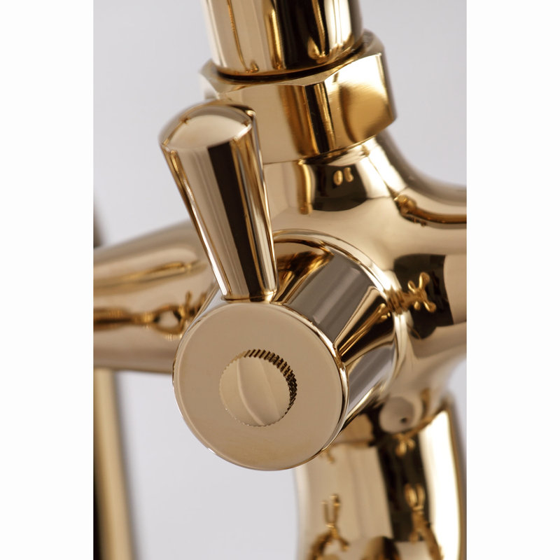 Kingston Brass Kingston Three-Handle 2-Hole Deck Mount Clawfoot Tub Faucet with Hand Shower, Polished Brass