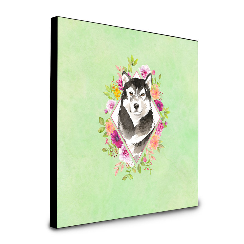 Panneau mural Dollman Flowers, Vert, Malamute d’Alaska noir
