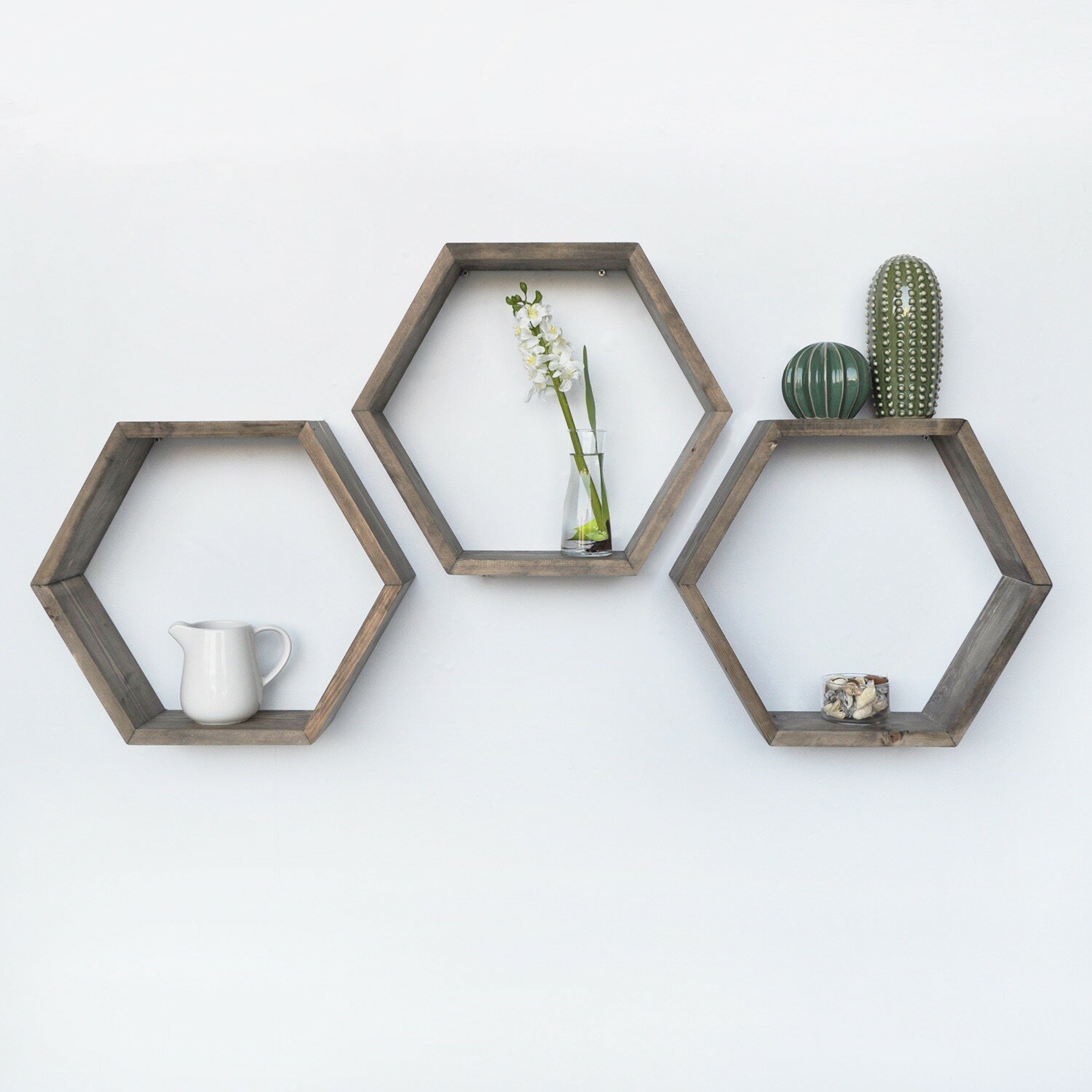 East Urban Home 6 Piece Hexagon Solid Wood Floating Shelf | Wayfair