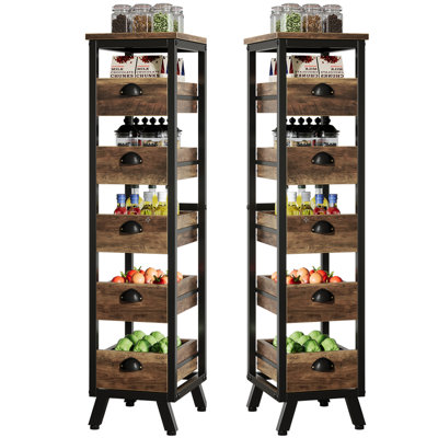 5-Tier Narrow 2Pcs Snack Stand Fruit Basket Wood Fruit And Vegetable Storage Bakers Racks Sets Of 2