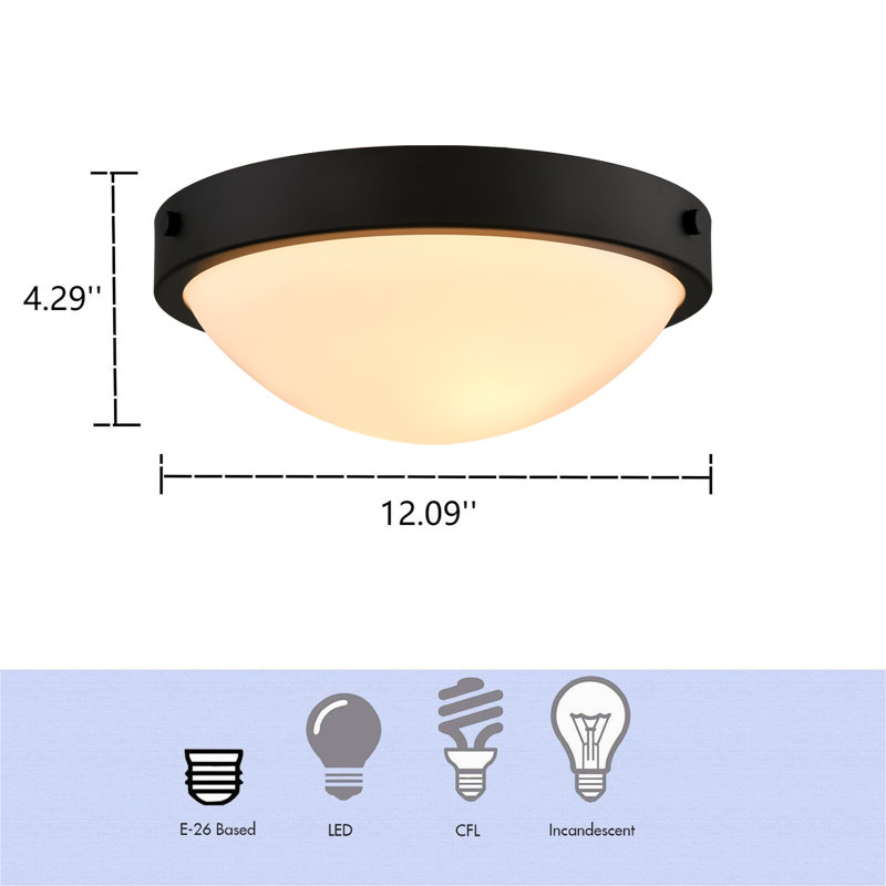 Flush Mount Ceiling Light Milk Glass Shade Ceiling Light Fixture Farmhouse 2-Light, Satin Black