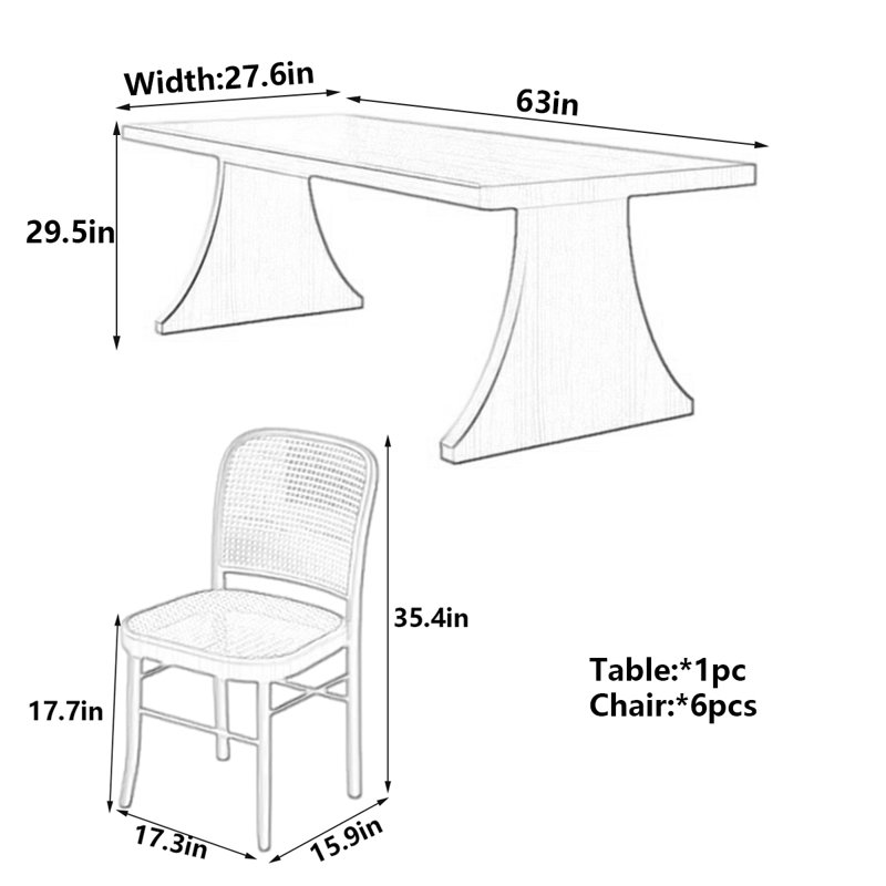 Table de salle à manger Modern, H 29,5 po x L 63 po x l 27,6 po