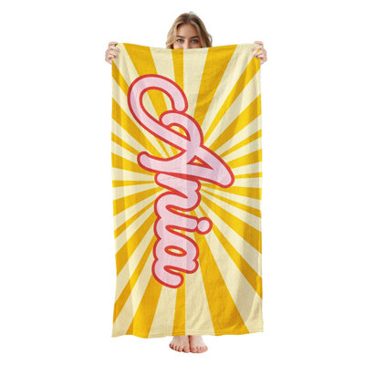  Personalized Beach Towel with Name, Custom Microfiber Bath Towel 35*70 inches,Yellow sunburst